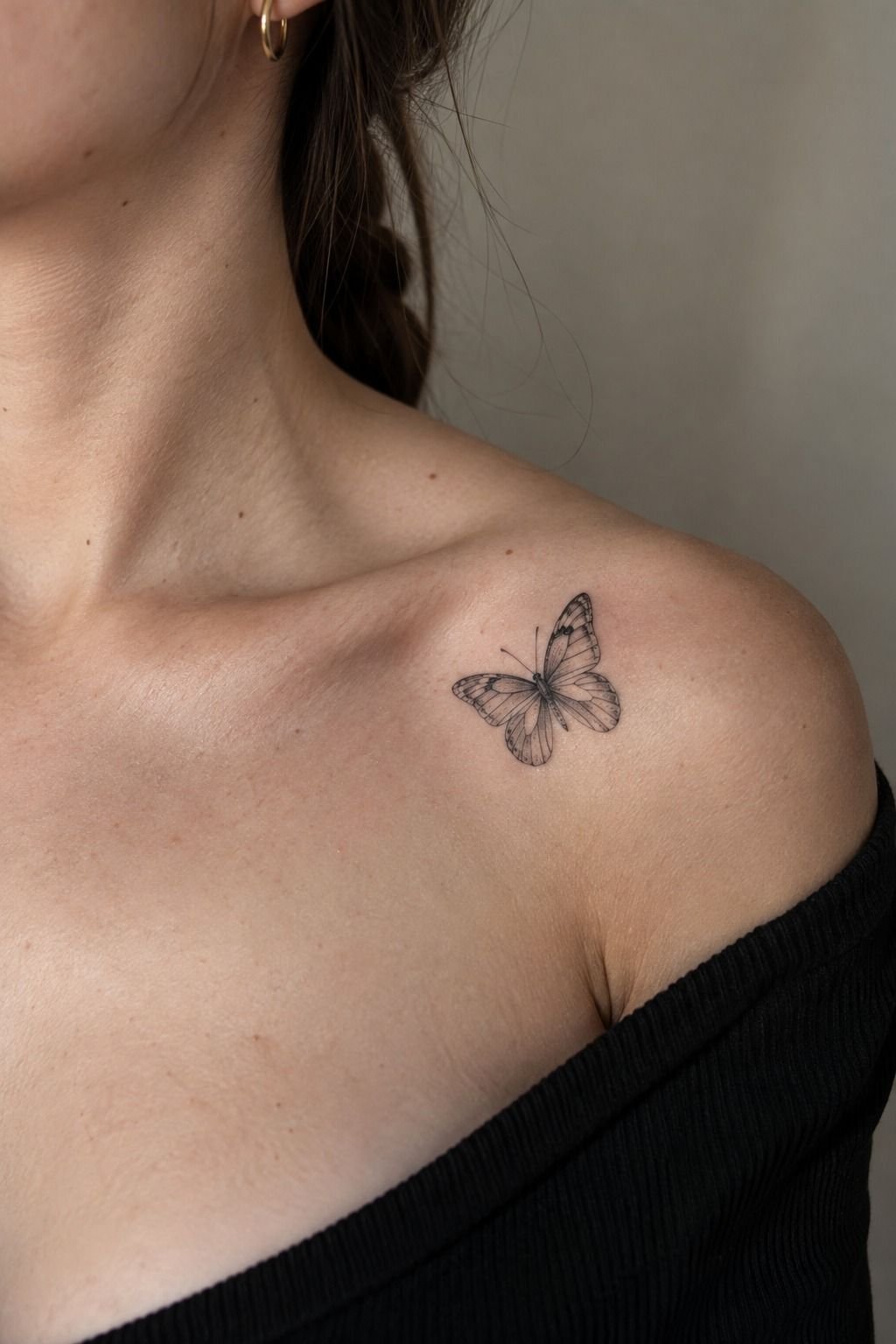 Frame a Black Butterfly Tattoo on the Collarbone: Butterfly Tattoo Ideas With Air