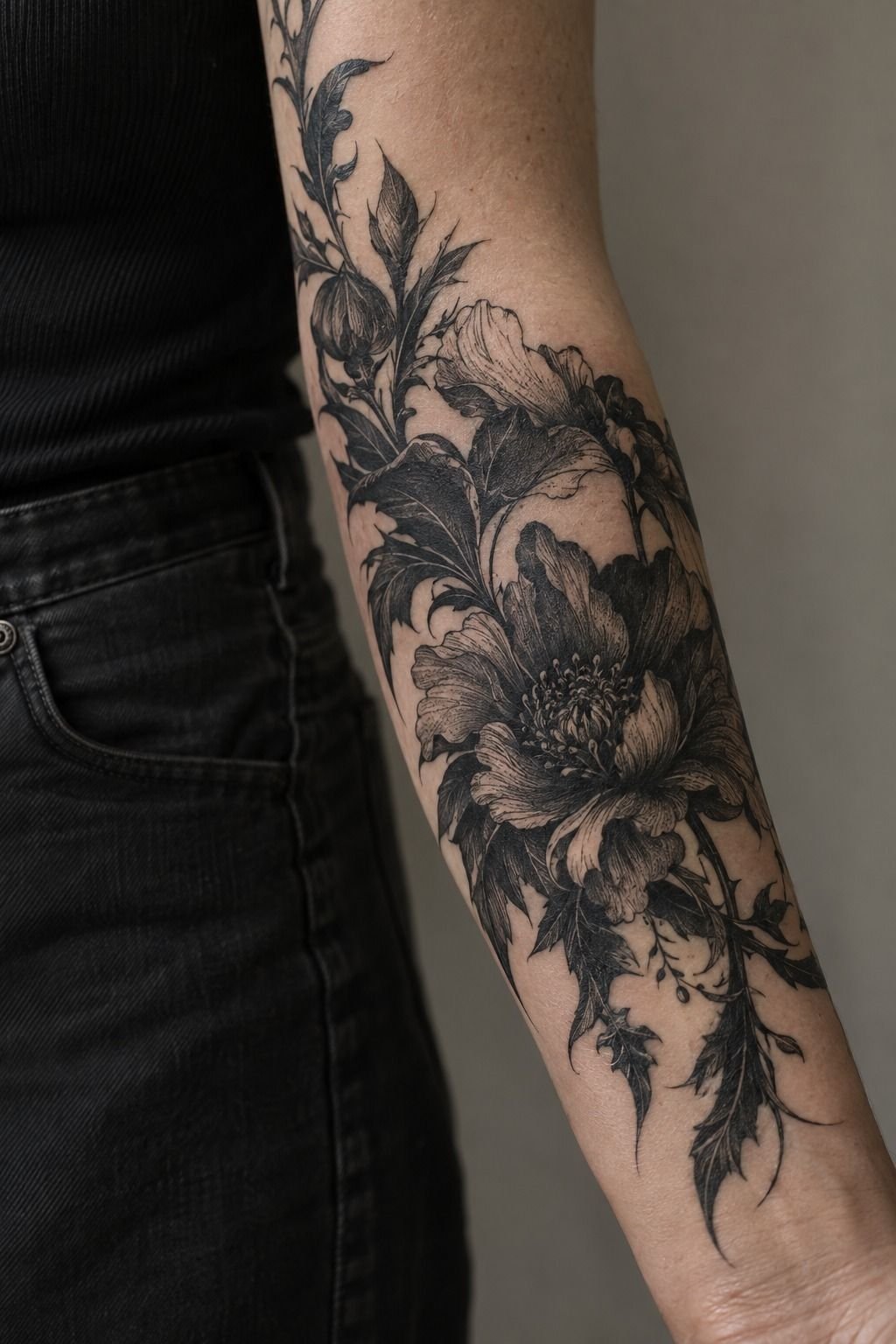 Pick Intricate Blackwork for Gothic Floral Petals