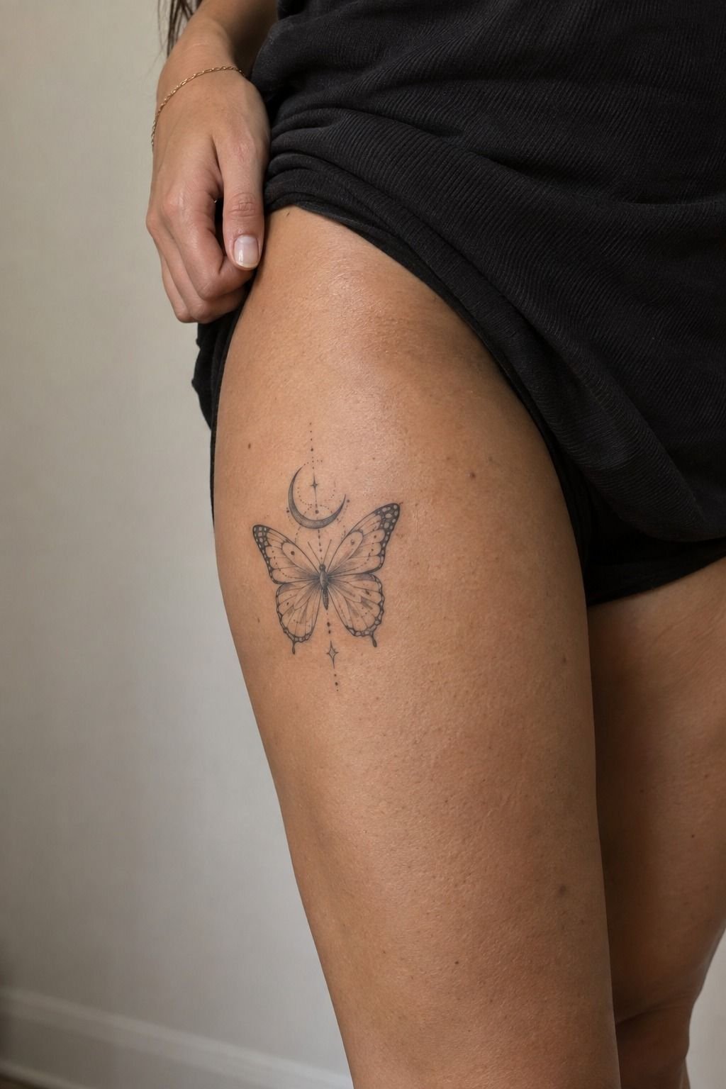 Pair a Black Butterfly Tattoo With a Crescent Moon