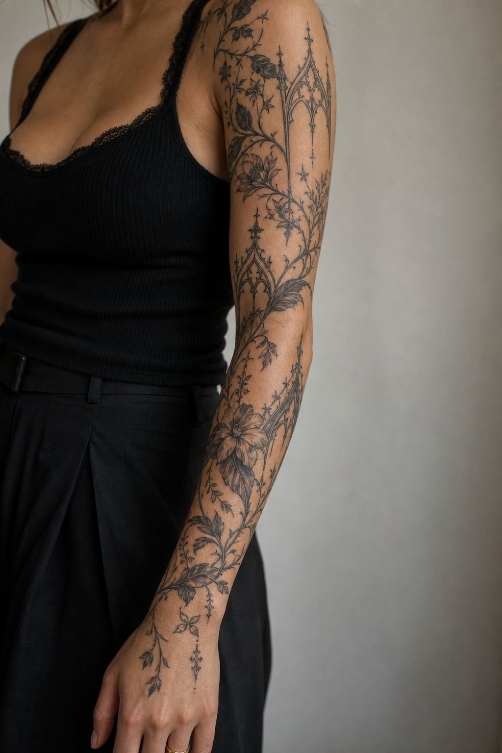 Plan a Flowing Gothic Tattoo Sleeve Composition: The Body-Line Map