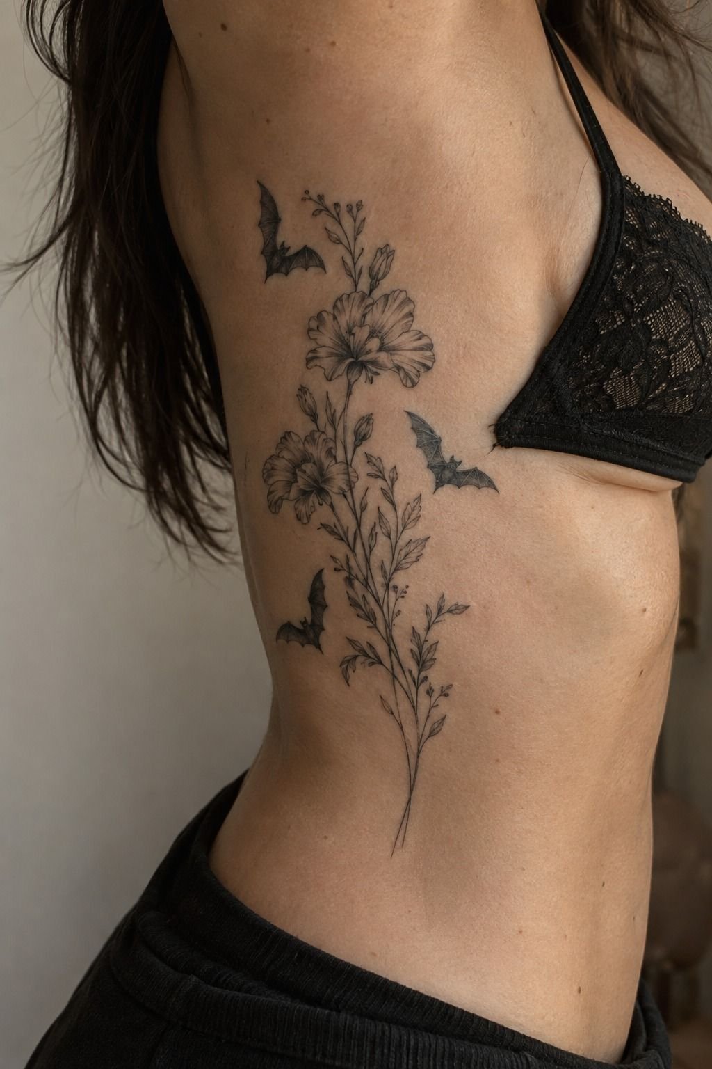Add Symbolic Bats Beside Gothic Flower Stems