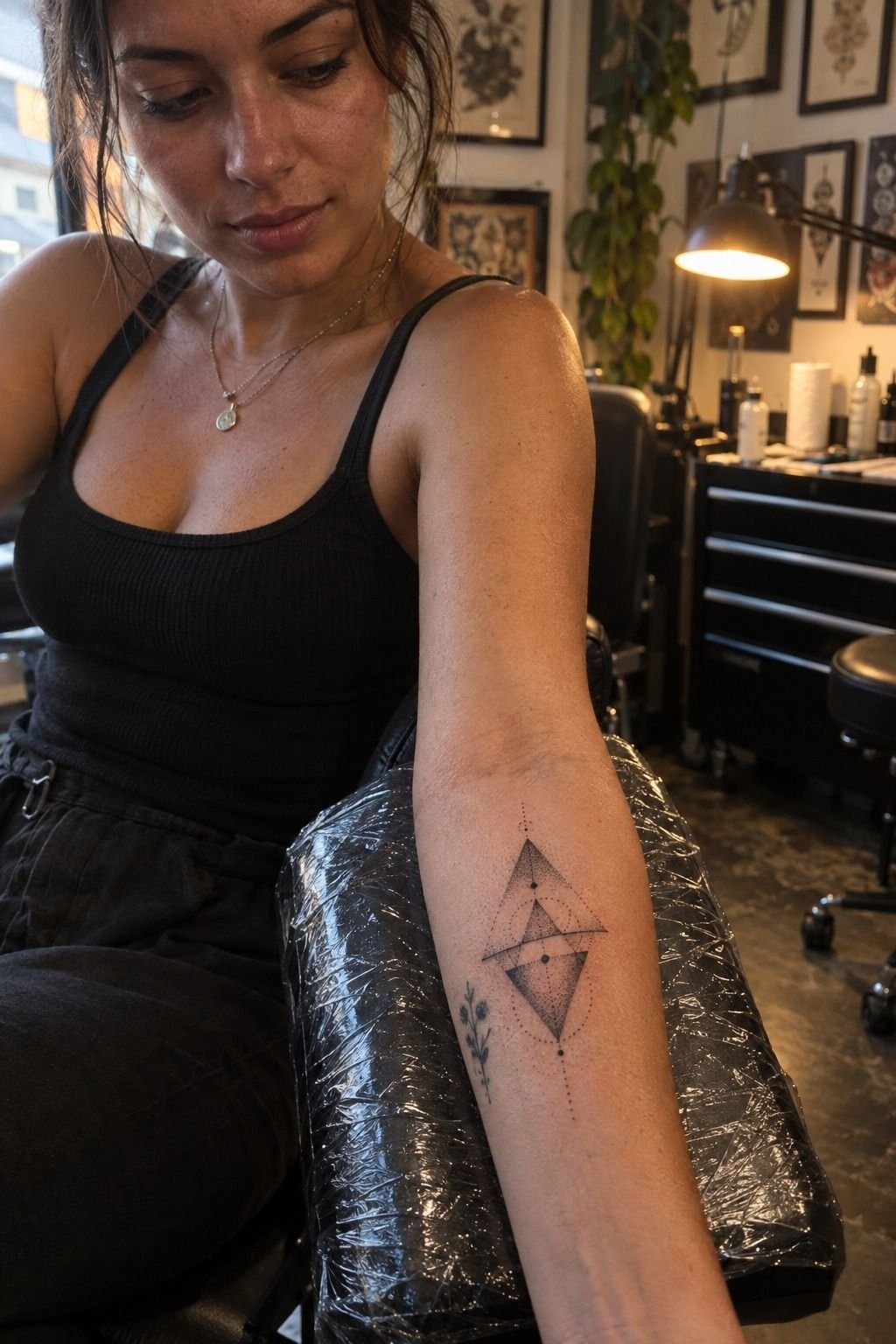 Geometric Dotwork Triangle on the Forearm