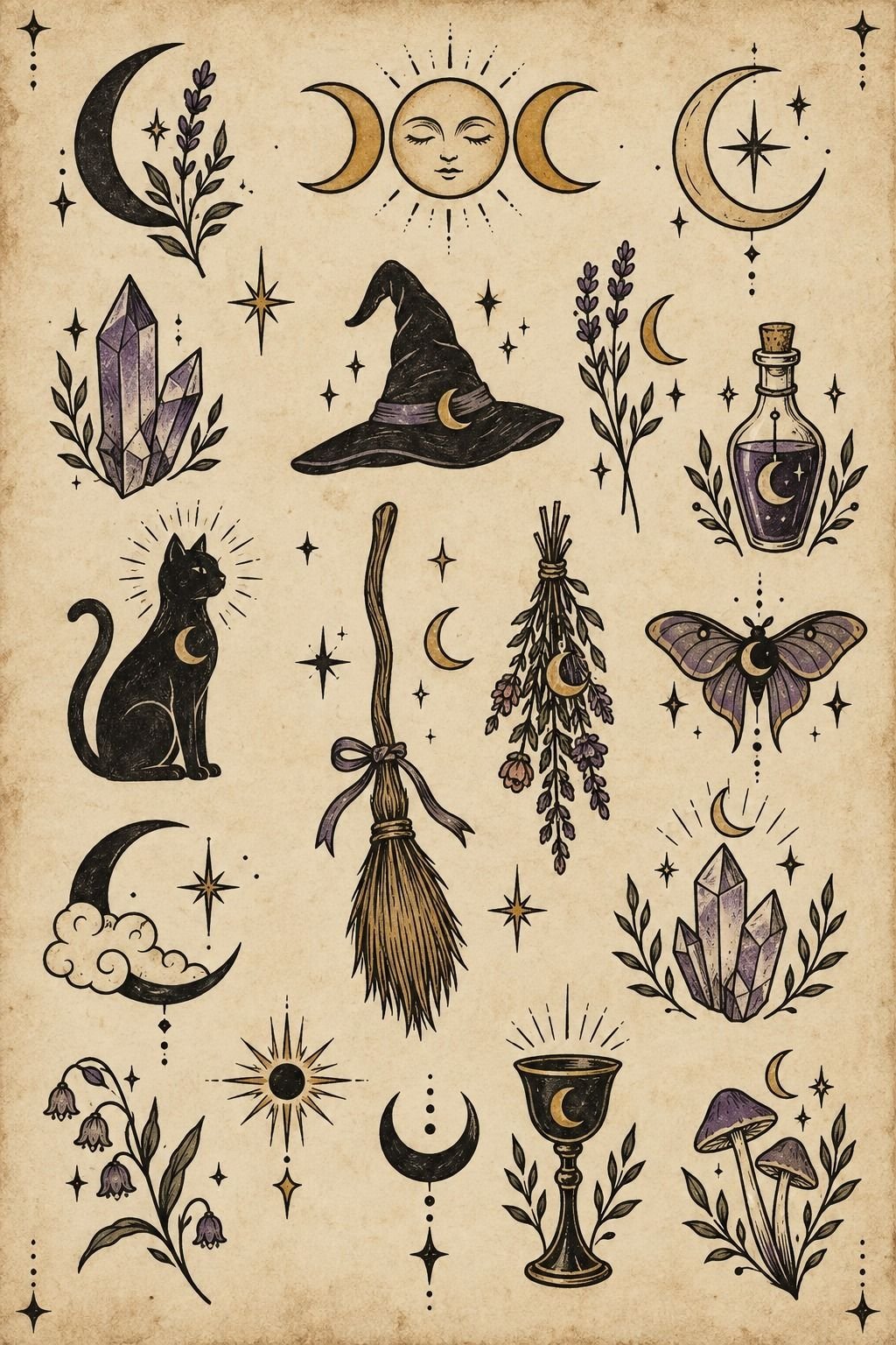 Mini Witchy Moon Tattoo Minimaliste