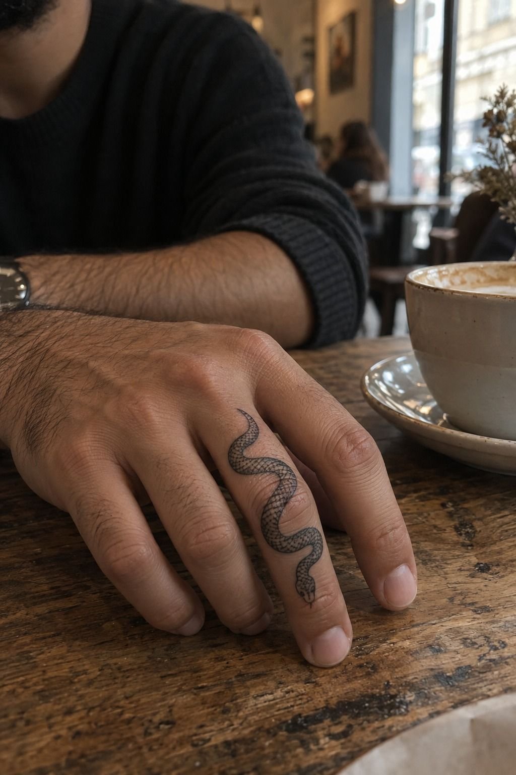 Snake or Symbol? A Small Dotwork Finger Tattoo