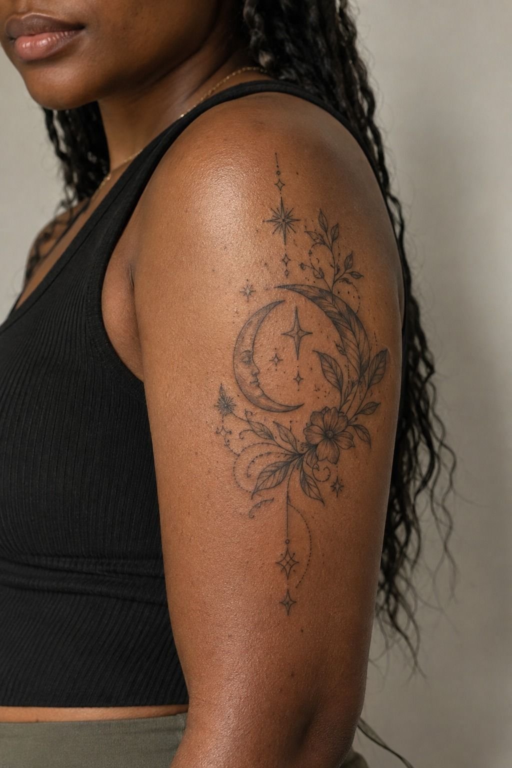 Witchy Moon Tattoo au Linework Fin