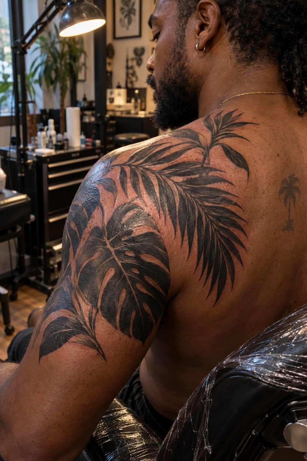 Blackwork Tropical Leaves Versus Open Skin