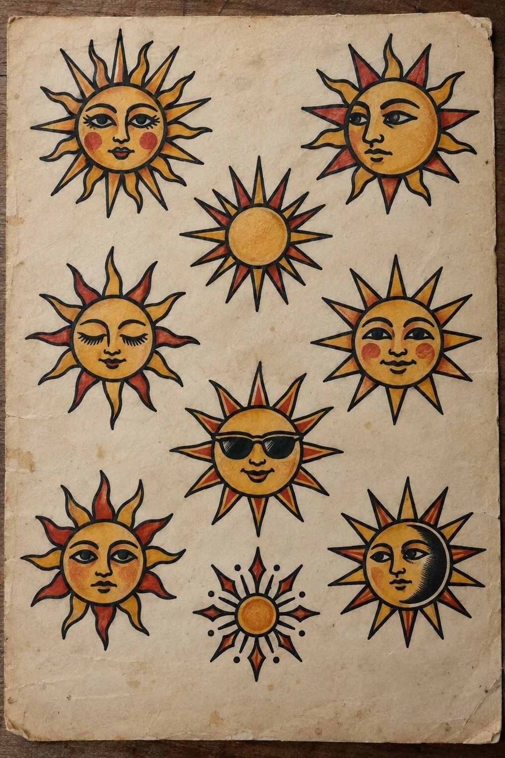 Choose a Traditional Little Sun Tattoo with Bold Rays: Bold Rays Over Whisper-Thin Lines