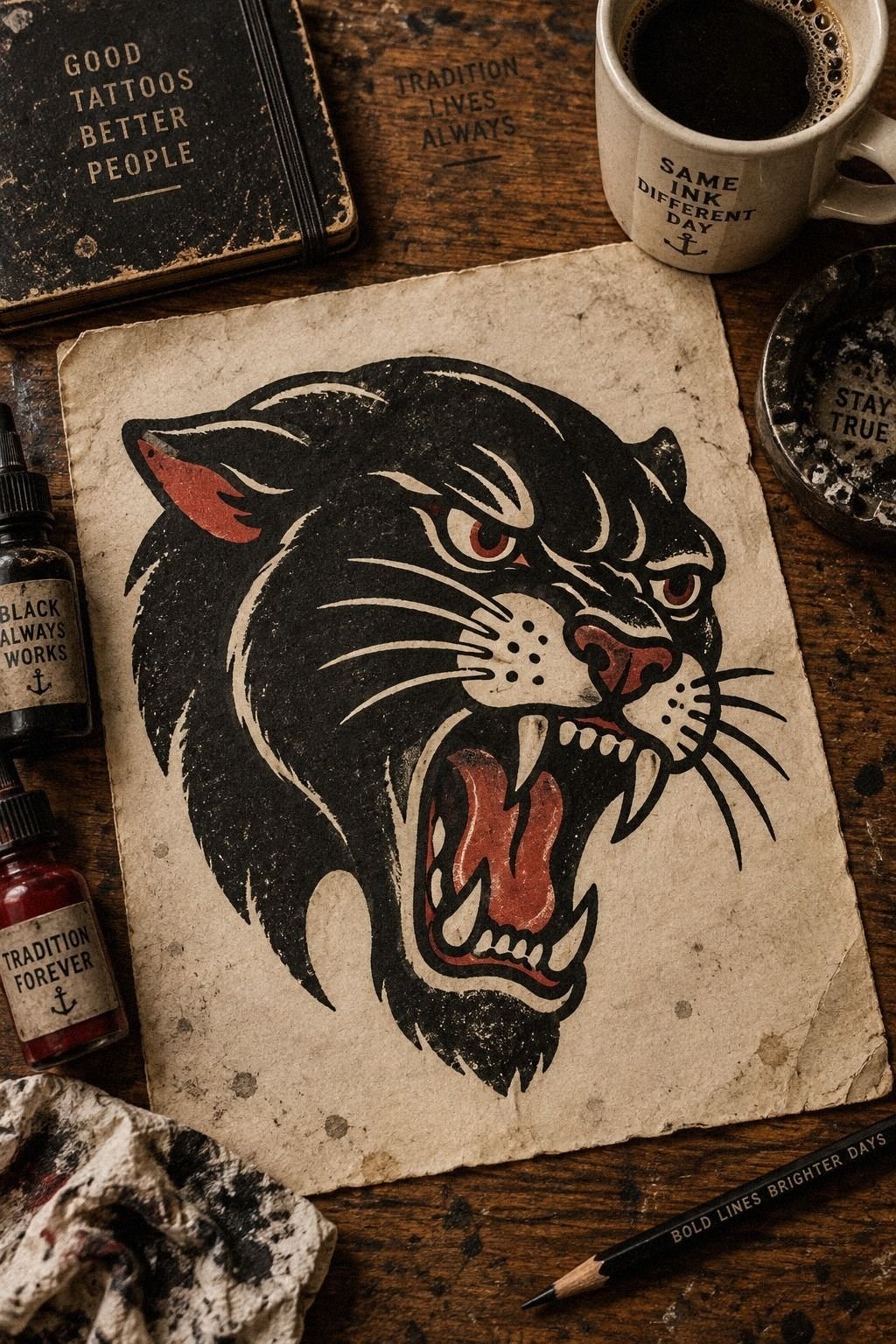 I chose an American Traditional Tattoo Stencil with a fierce silhouette