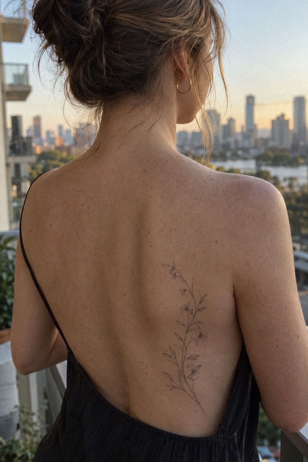 Delicate Botanical Back Rib Tattoo