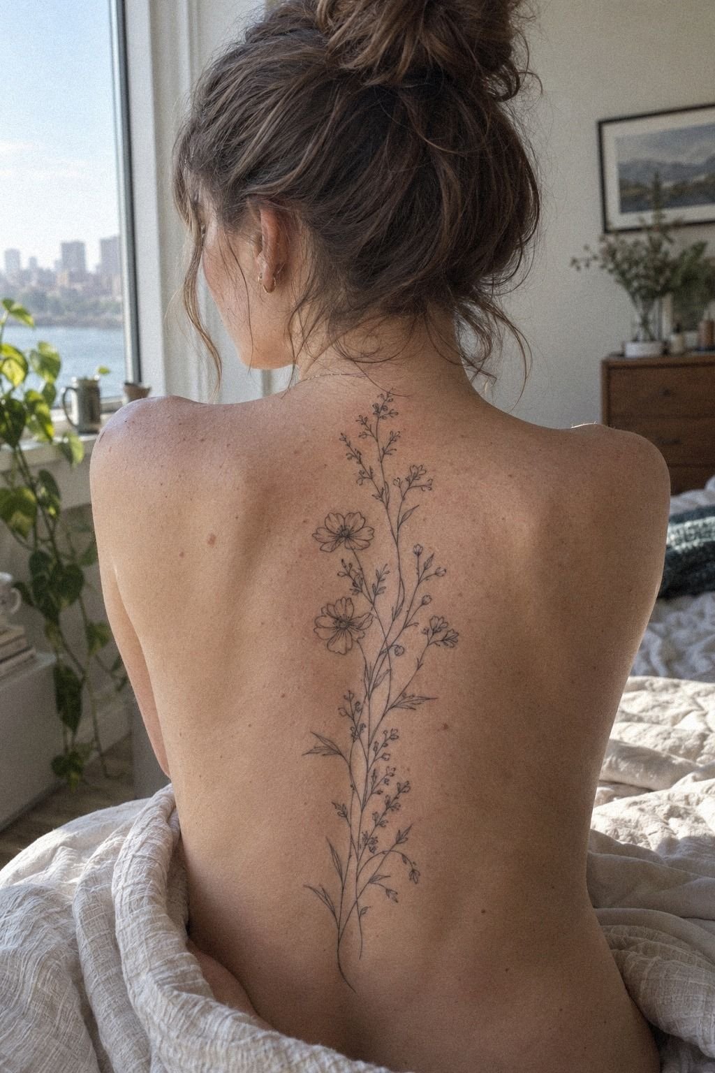Flowing Floral Back Rib Tattoo