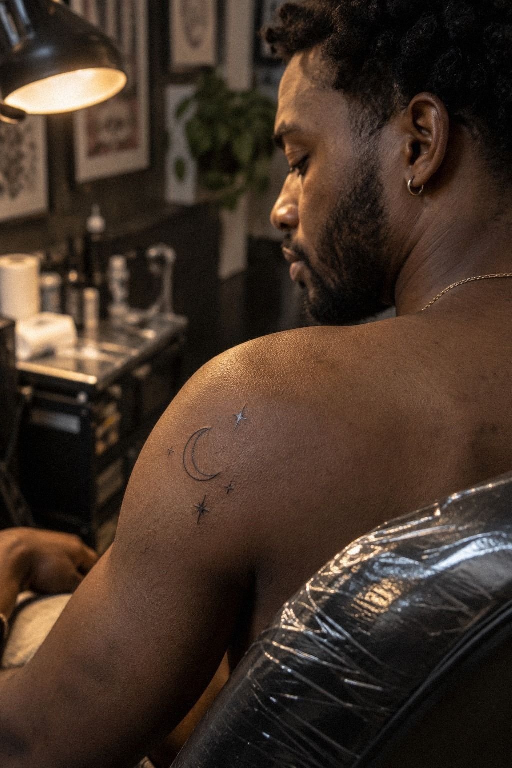 Symbolic Moon Shoulder Tattoo With Ethereal Shading