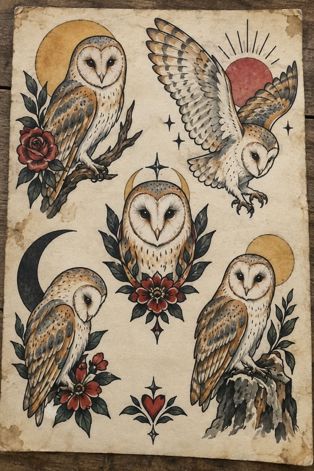 Cute Barn Owl Tattoo In Watercolor