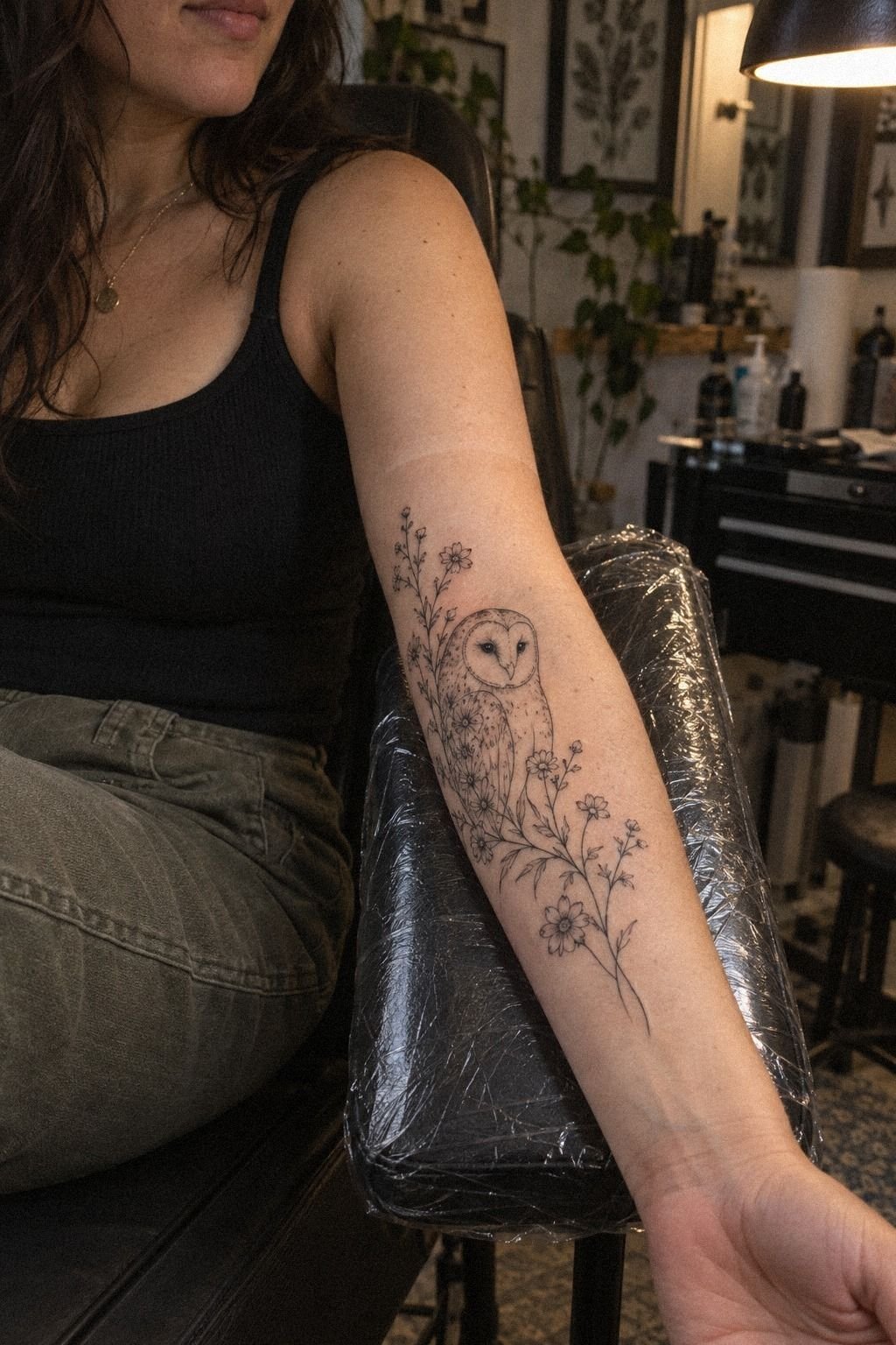 Ornate Barn Owl Tattoo With Floral Details