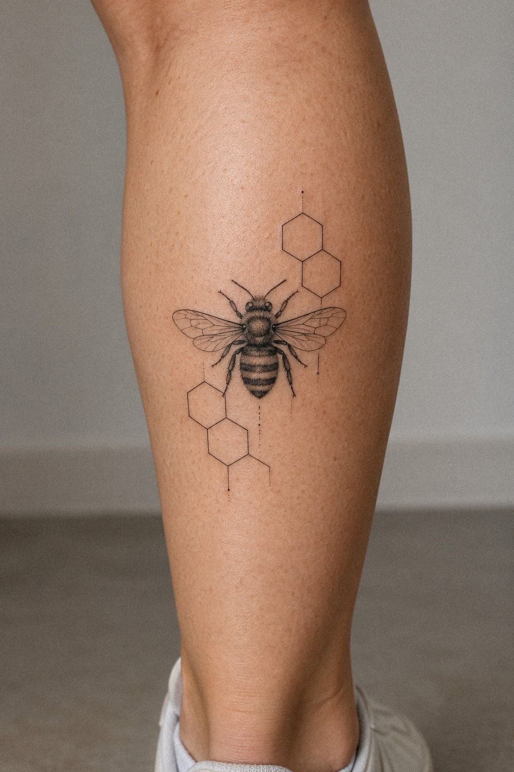 Floral Bee With Honeycomb Shoulder Tattoo