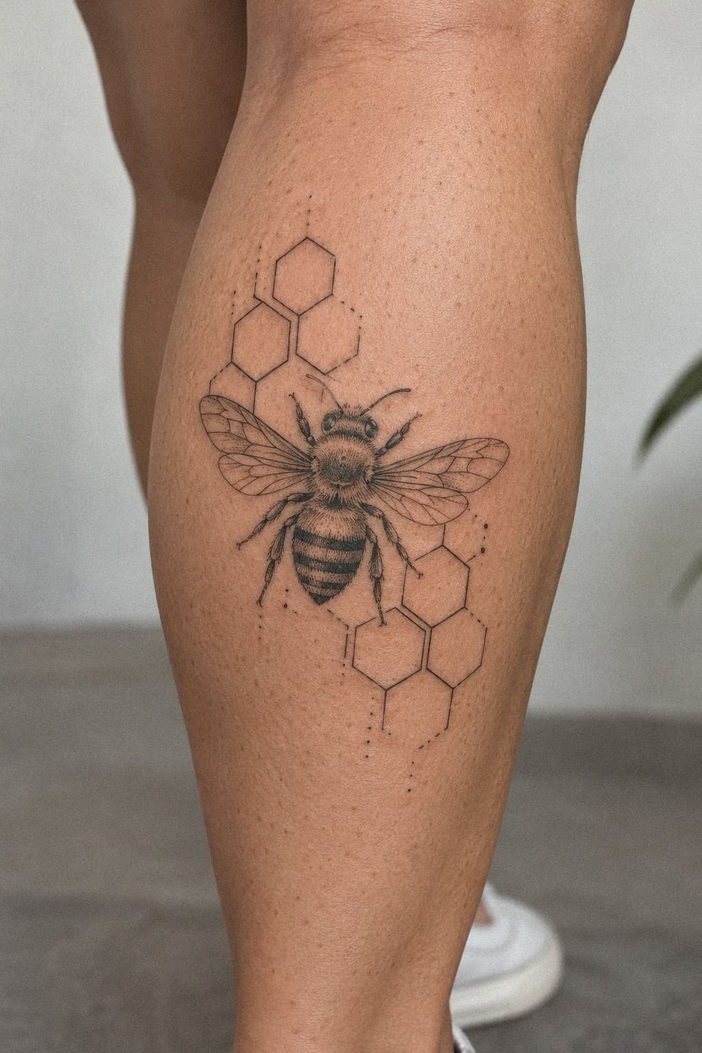 Sacred Bee With Honeycomb Sternum Tattoo