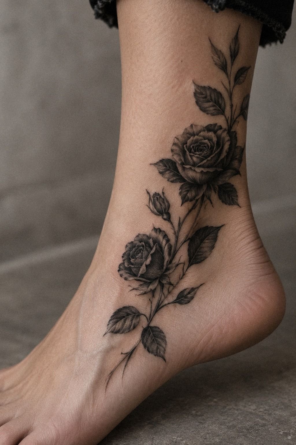 Dark Roses Tattoo Coverup With Layered Black Petals