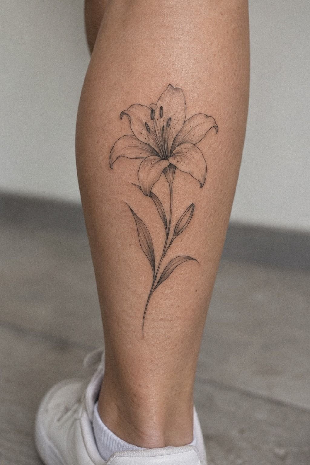 Admiring My Healed Fine Line Lily Tattoo