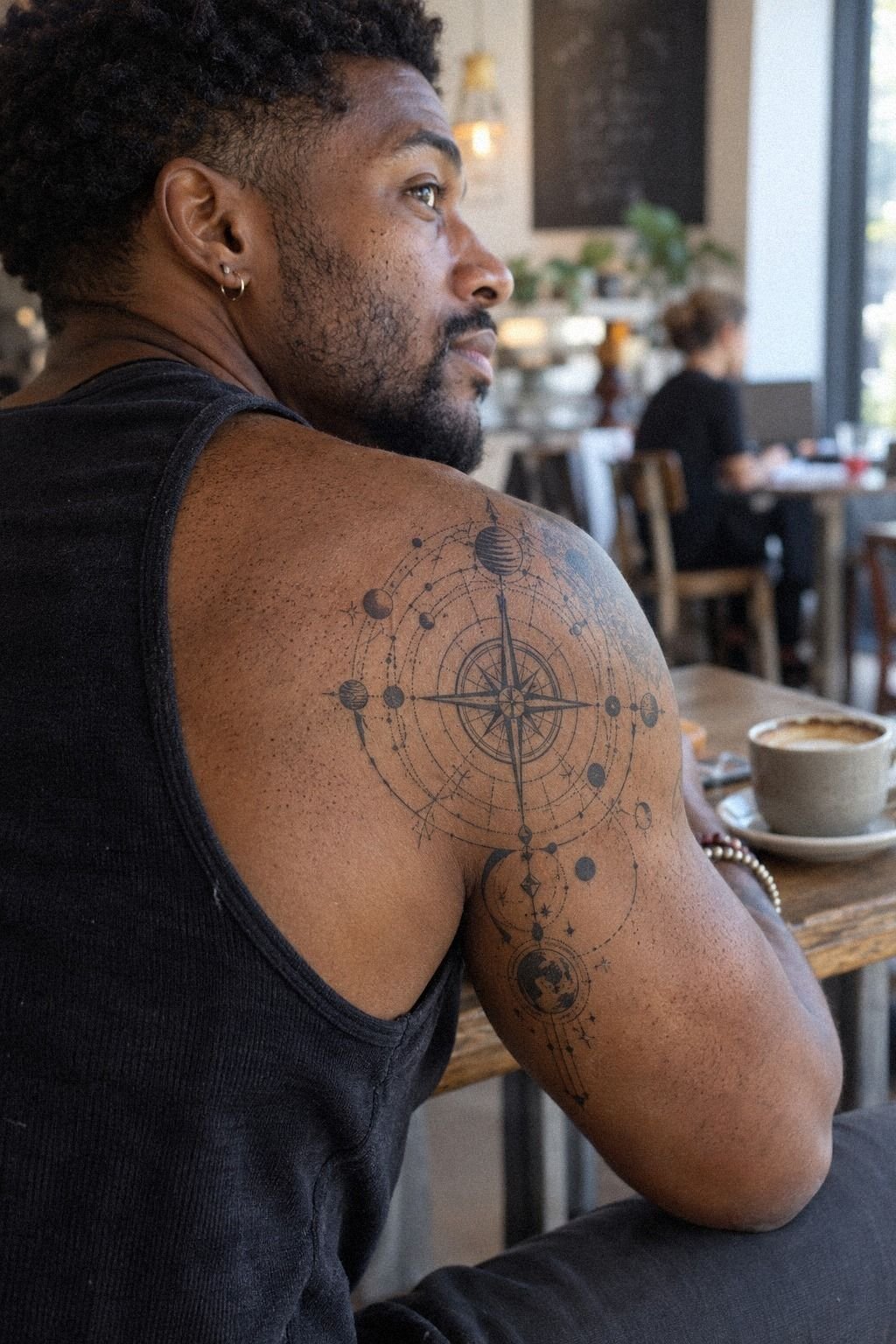 Mark Direction With A Celestial Compass Shoulder Tattoo