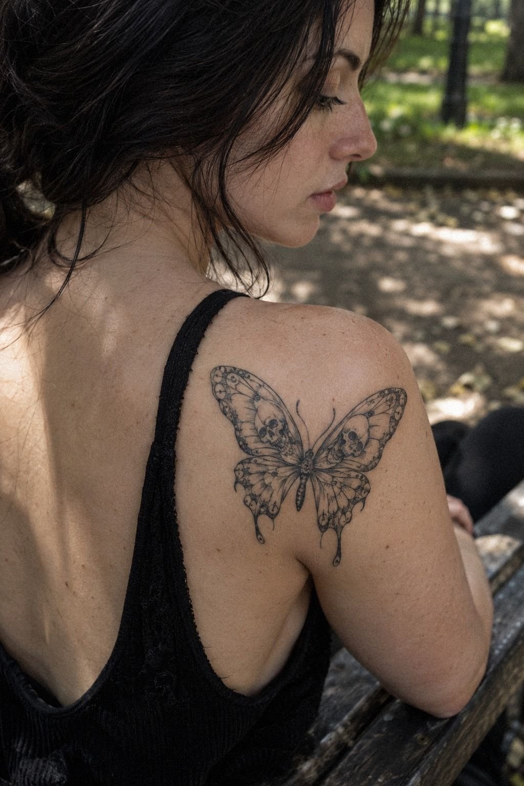 Gothic Butterfly Tattoo With Skull Details