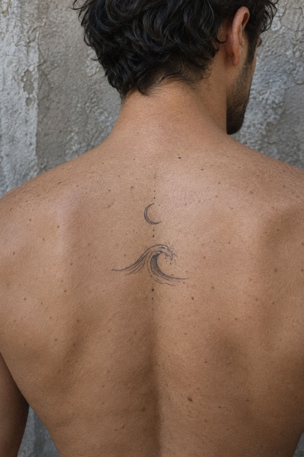 Minimalist Crescent Moon Over Rolling Waves