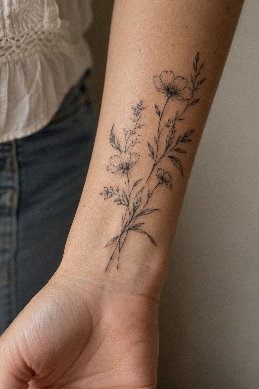 Fine Line Wildflower Plant Tattoo