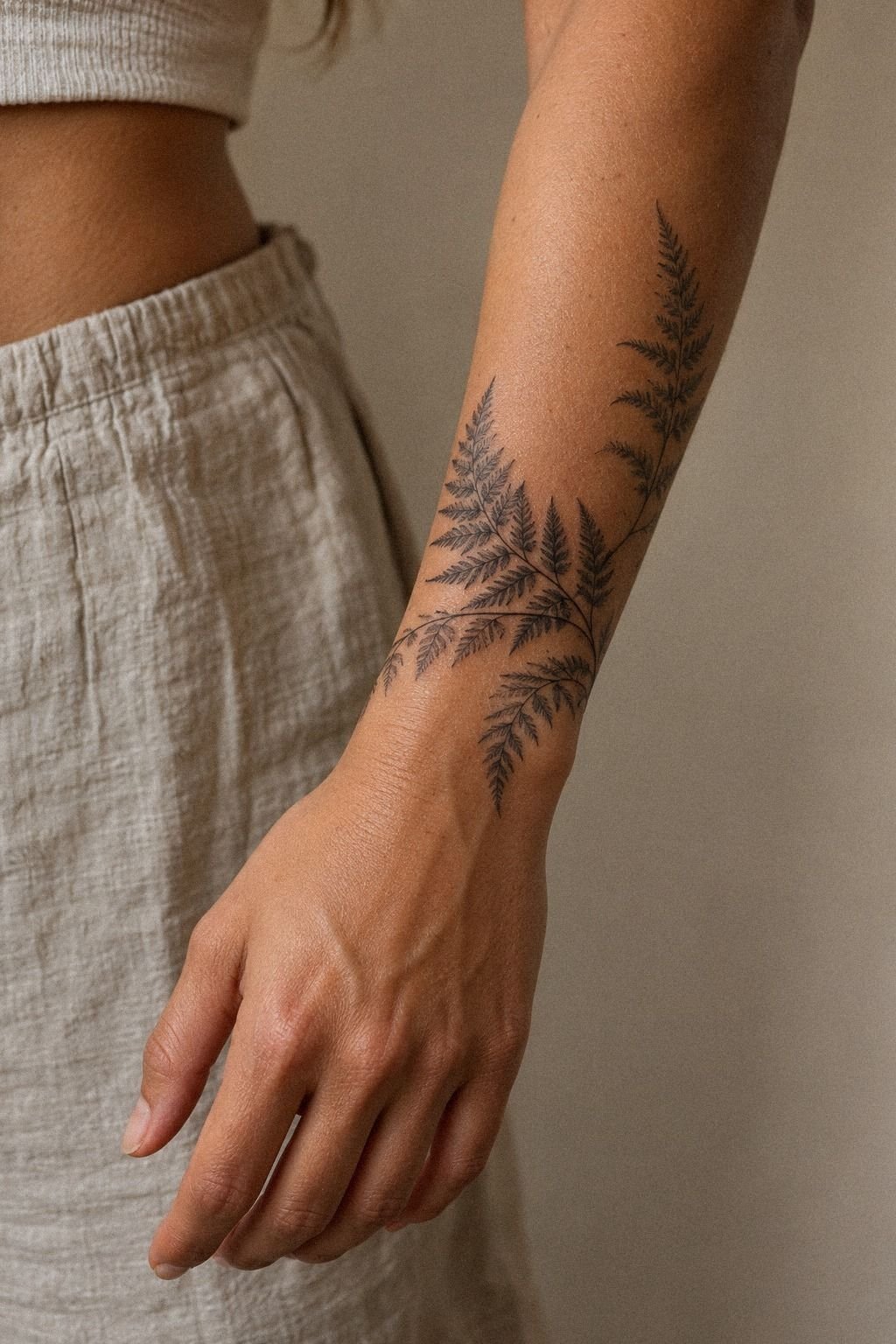 Blackwork Fern Plant Tattoo