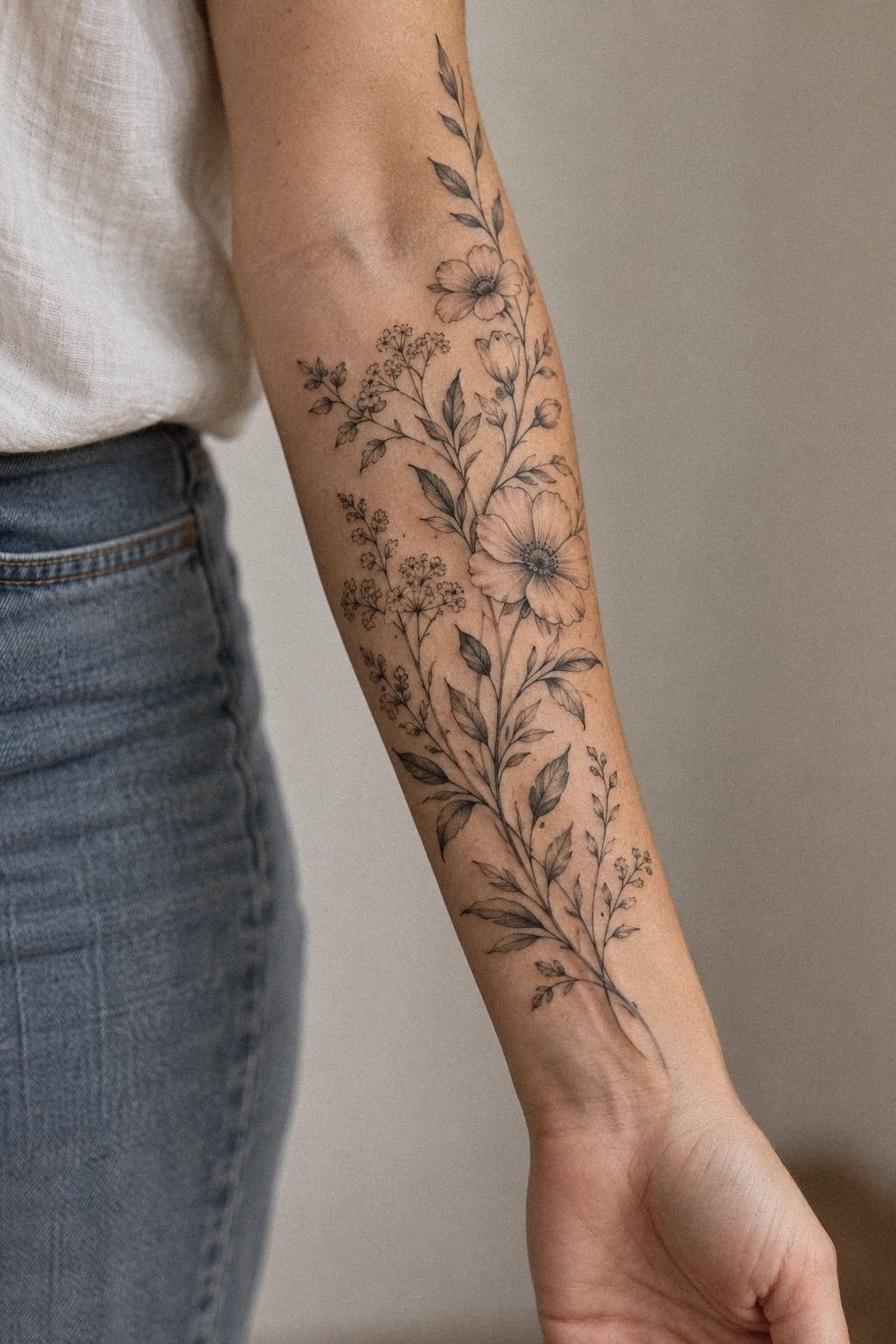 Fine Red Ink Plant Tattoo