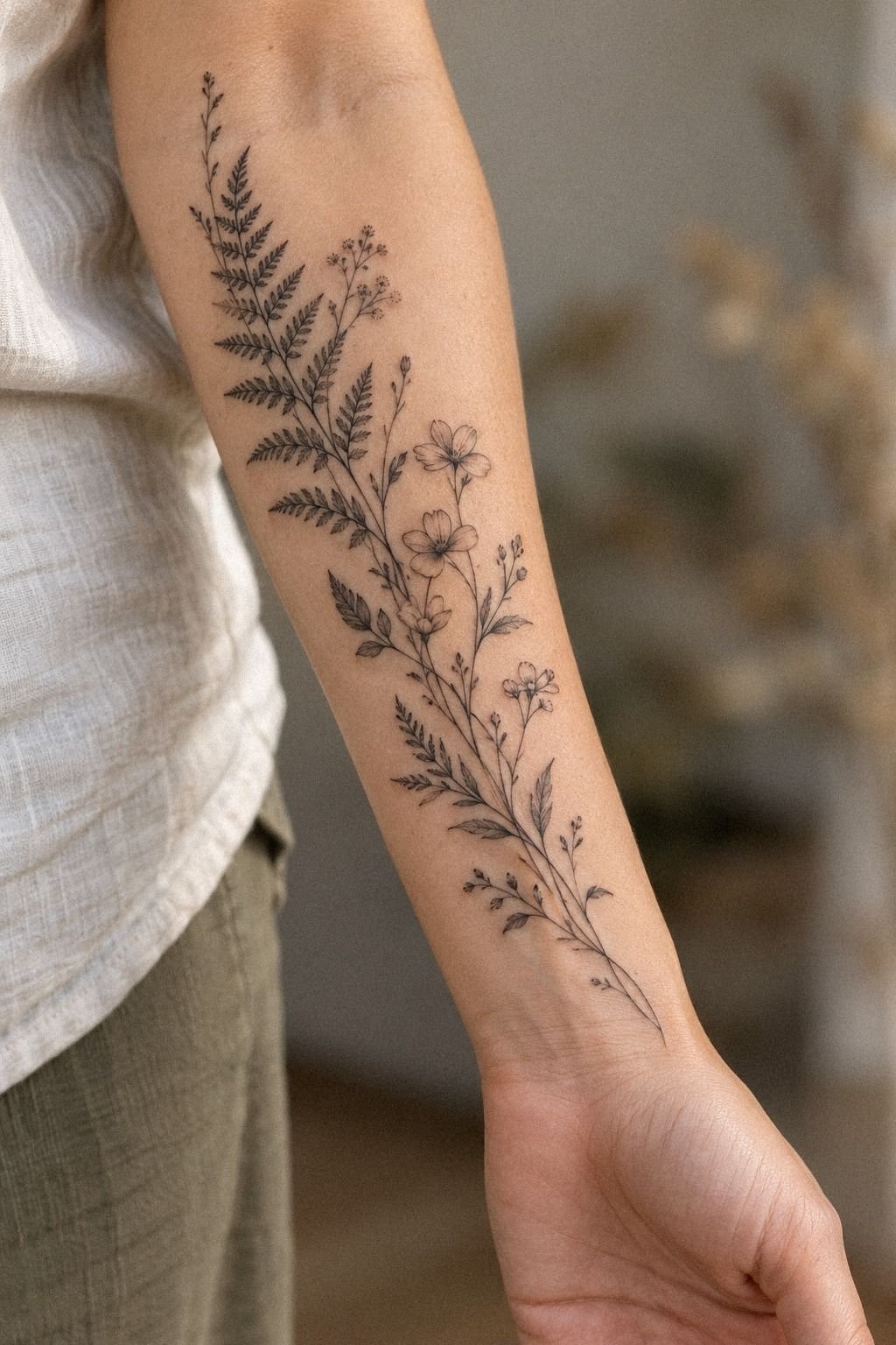 Behind-The-Ear Plant Tattoo