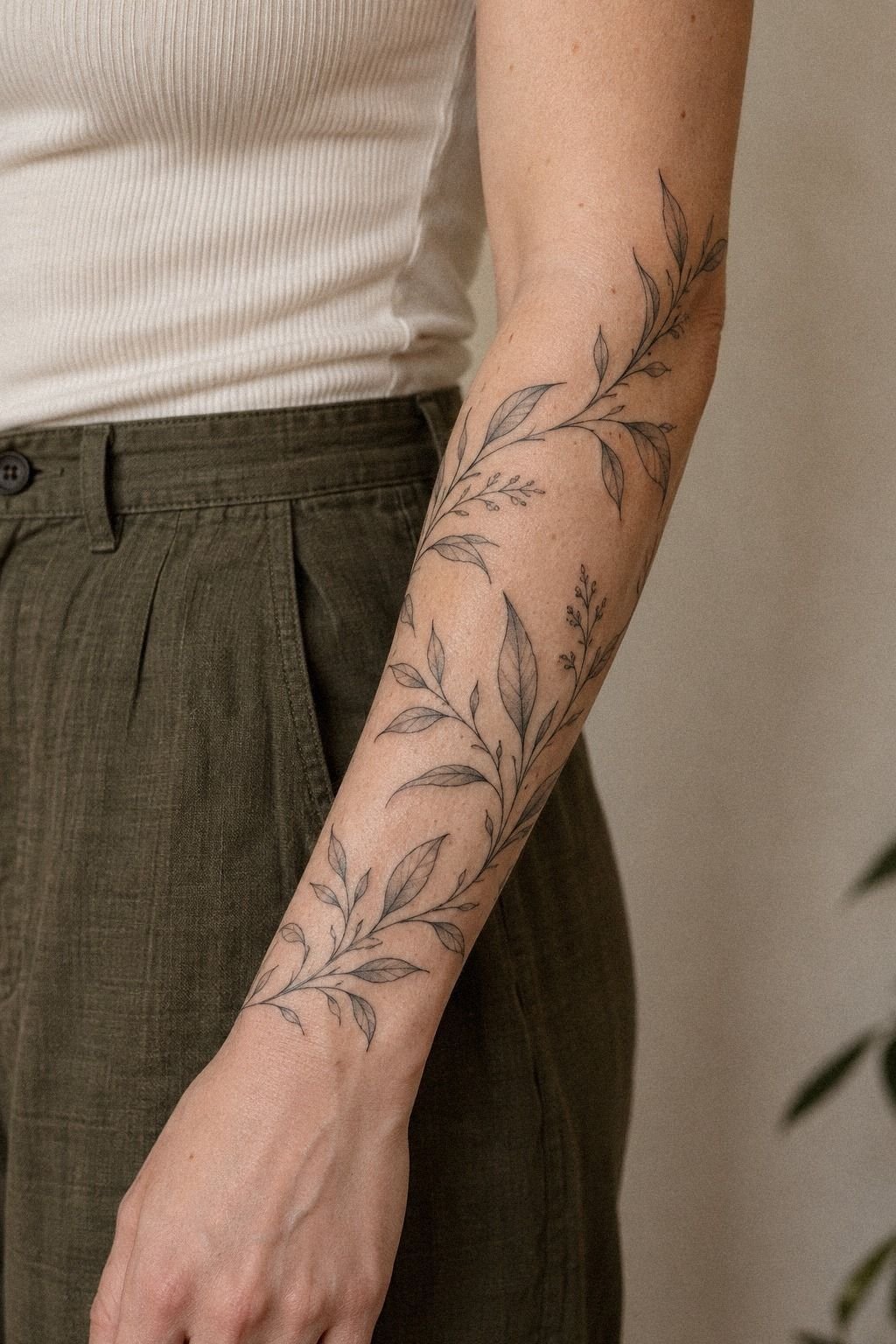 Negative Space Foliage Plant Tattoo