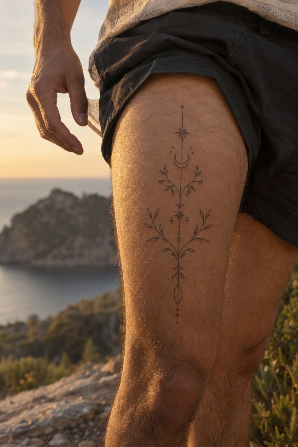 Try Delicate Fine Line Lower Thigh Tattoos